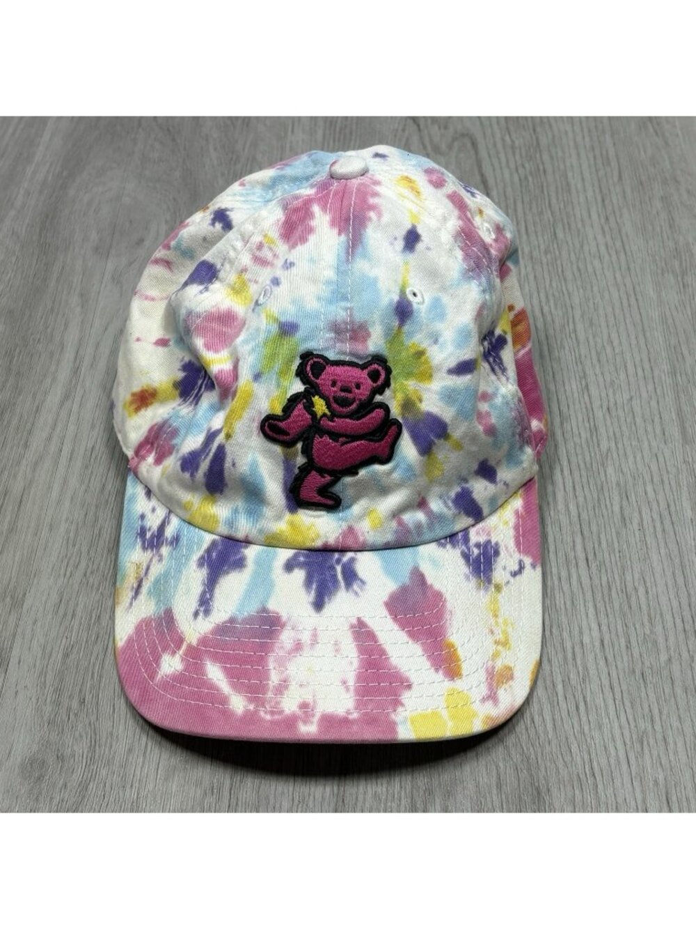 Grateful Dead Liquid Blue Pink Dancing Bear Logo Tie-Dye Adjustable Hat Baseball